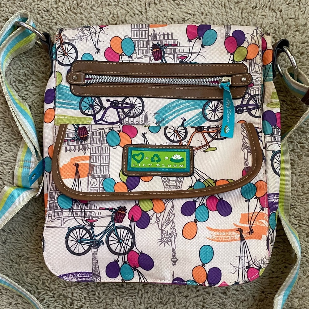 Lily Bloom Bicycle Print Purse w Tablet Sleeve